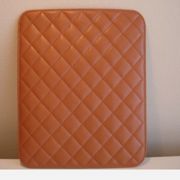 CHANEL Caramel Quilted Leather iPad Tablet Holder Cover Case W/box - Picture 3 of 7